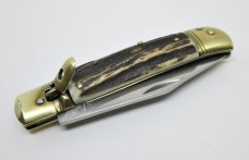 Vintage EDGE Co. Italy - Stag Handle Lever Lock Automatic Switchblade Folding Knife 