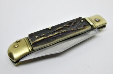 Vintage EDGE Co. Italy - Stag Handle Lever Lock Automatic Switchblade Folding Knife 