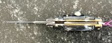 Miniature Switchblade Knife, Made In Italy, Vertical INOX Mark, Older Style, Imitation Horn Handle 
