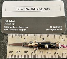 Miniature Switchblade Knife, Made In Italy, Vertical INOX Mark, Older Style, Imitation Horn Handle 