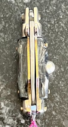 Miniature Switchblade Knife, Made In Italy, Vertical INOX Mark, Older Style, Imitation Horn Handle 