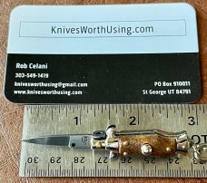 Miniature Switchblade Knife, Marked INOX, New Style, Wood Handle, W/ Keychain 