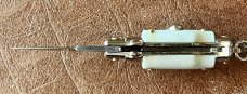 Miniature Switchblade Knife, Marked INOX, New Style, White Plastic Handle, W/ Keychain 