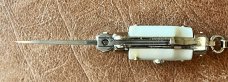 Miniature Switchblade Knife, Marked INOX, New Style, White Plastic Handle, W/ Keychain 