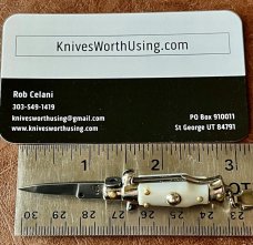 Miniature Switchblade Knife, Marked INOX, New Style, White Plastic Handle, W/ Keychain 