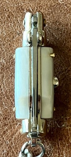 Miniature Switchblade Knife, Marked INOX Over ITALY, New Style, White Plastic Handle, W/ Keychain 