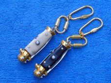 New 3-3/4" Italian wasp body Ivory/Gold Black/Gold Stiletto keychain knife set 