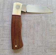 Willem Steenkamp Native...M390...Giraffe Bone bolsters..Natural Micarta scales..3.75".coa..pouch..sl