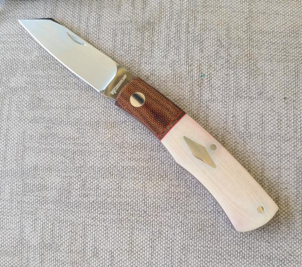 Willem Steenkamp Native...M390...Natural Micarta bolsters.. Ivory Linen scales..3.75".coa..pouch..sl Willem Steenkamp Native...M390...Natural Micarta bolsters.. Ivory Linen scales..3.75".coa..pouch..sl