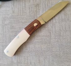 Willem Steenkamp Native...M390...Natural Micarta bolsters.. Ivory Linen scales..3.75".coa..pouch..sl