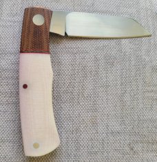 Willem Steenkamp Native...M390...Natural Micarta bolsters.. Ivory Linen scales..3.75".coa..pouch..sl