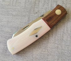 Willem Steenkamp Native...M390...Natural Micarta bolsters.. Ivory Linen scales..3.75".coa..pouch..sl