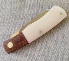 Willem Steenkamp Native...M390...Natural Micarta bolsters.. Ivory Linen scales..3.75".coa..pouch..sl