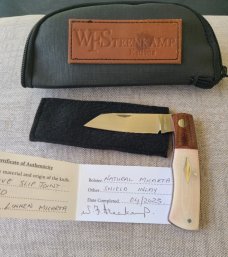 Willem Steenkamp Native...M390...Natural Micarta bolsters.. Ivory Linen scales..3.75".coa..pouch..sl