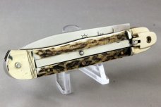 HUBERTUS Automatic with Spear Blade & Saw Blade, Stag Handles, Mint Knife, Never Used, Free Shipping