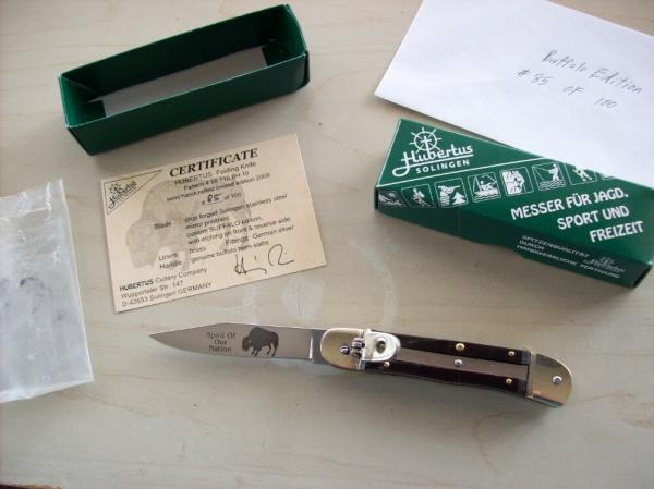 Vintage Hubertus Knife Buffalo "Spirit of Our Nation" Ltd. Edition #85 of 100 UNUSED W/Orig. Box Cer