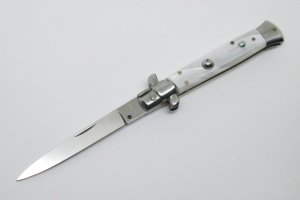 9quot Automatic Stiletto Switchblade Knife - Synthetic Pearl White - Made in Italy
