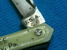 SMALL USA CLYDE DUFFEE OIL CITY AD ADVERTISING PEN JACK POCKET WATCH FOB KEY CHAIN KNIFE KNIVES OLD