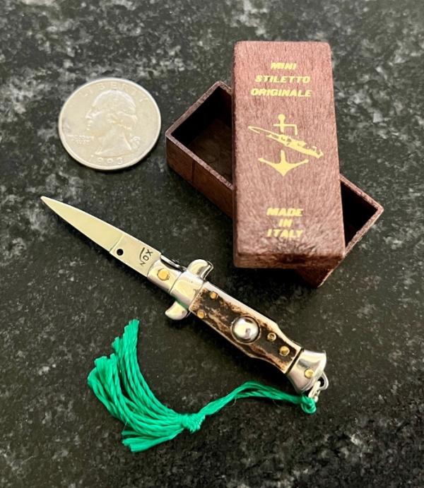 Miniature Switchblade Knife, Made In Italy, Inox, Older Style, Great Stag, Original Box, New