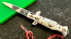 Vintage Miniature Switchblade Knife Keychain Italy, Imitation Mother Of Pearl In Original Box