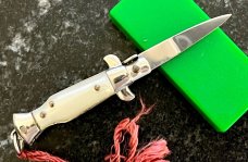 Vintage Miniature Switchblade Knife Keychain Italy, Imitation Mother Of Pearl In Original Box