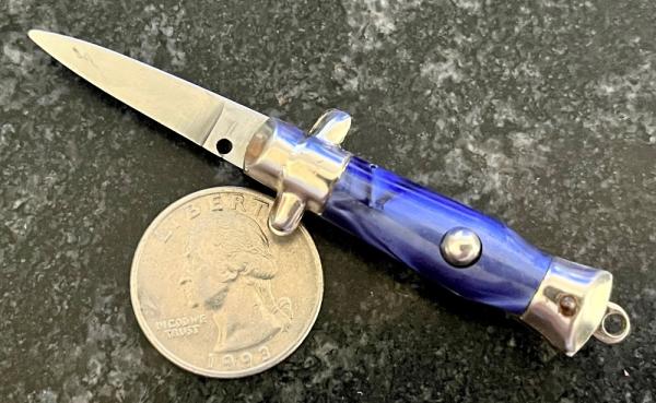 Bambi Miniature Switchblade Keychain Knife, Made By Farfalli In Italy, Blue Pearl Handle Bambi Miniature Switchblade Keychain Knife, Made By Farfalli In Italy, Blue Pearl Handle