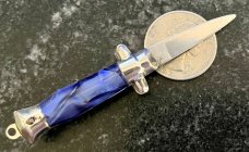Bambi Miniature Switchblade Keychain Knife, Made By Farfalli In Italy, Blue Pearl Handle 