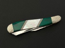 Case XX USA 6240 Custom Painted Pony Dog Leg Trapper with MOP & Green Malachite & File Work