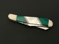 Case XX USA 6240 Custom Painted Pony Dog Leg Trapper with MOP & Green Malachite & File Work