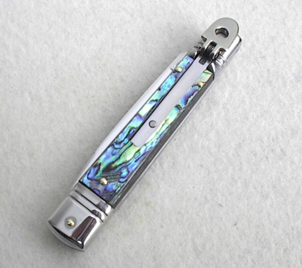NOS AKC 8" CLASSIC SLIM LEVER LOCK GENUINE ABALONE SWEDGE BLADE MANIAGO ITALY