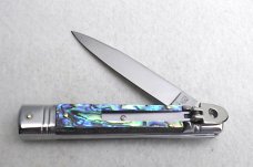 NOS AKC 8" CLASSIC SLIM LEVER LOCK GENUINE ABALONE SWEDGE BLADE MANIAGO ITALY