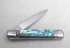 NOS AKC 8" CLASSIC SLIM LEVER LOCK GENUINE ABALONE SWEDGE BLADE MANIAGO ITALY