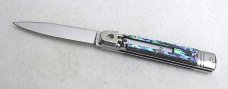 NOS AKC 8" CLASSIC SLIM LEVER LOCK GENUINE ABALONE SWEDGE BLADE MANIAGO ITALY