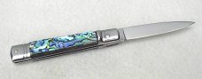 NOS AKC 8" CLASSIC SLIM LEVER LOCK GENUINE ABALONE SWEDGE BLADE MANIAGO ITALY