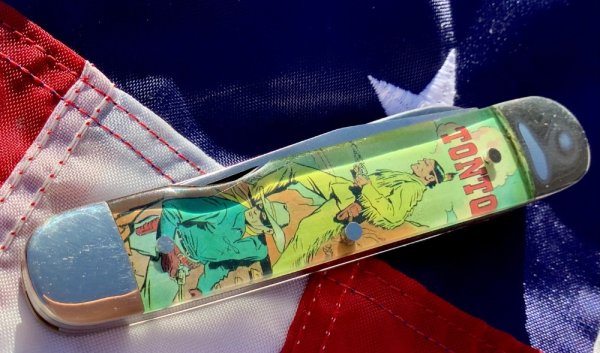 Vintage Camillus 2 Blade Large Cigar Knife w Riders of the Silver Screen Handles -Tonto -NOS