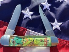 Vintage Camillus 2 Blade Large Cigar Knife w Riders of the Silver Screen Handles -Tonto -NOS