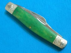 ROUGH RIDER BONE GREEN STOCKMAN RR1057 STROKE OF LUCK HORSESHOE FOLDING POCKET KNIFE KNIVES MIB BOX