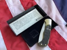 J A Henckels (HK-135-GP) Folding Hunter Pocket Knife with Nice Green Bone Handles -NOS +Orig Box
