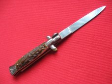Oreste Dibon Italian 16cm. Stag STILETTO Switchblade Knife - New Old Stock