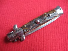 Oreste Dibon Italian 16cm. Stag STILETTO Switchblade Knife - New Old Stock