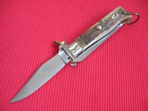 Vintage Italian INDIANA Shell Puller Fulcrum Stag Switchblade Knife