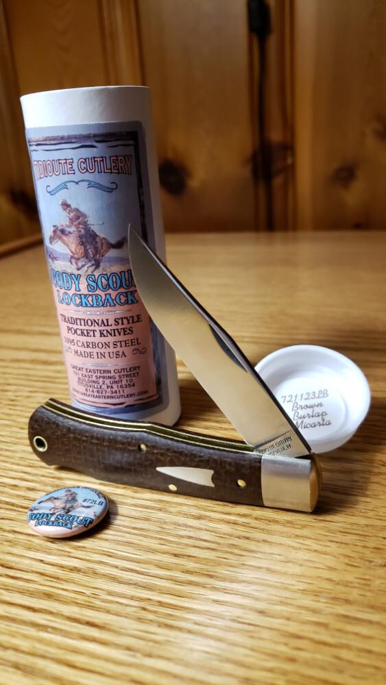 Great Eastern Cutlery Cody Scout Lockback 721123LB Brown Burlap Micarta Brand new with tube & button