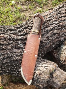 EdgeMark 473 Bowie Hunting Knife - Solingen, Germany - Genuine Stag 1950's-1970's