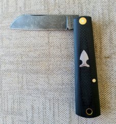 Tory Utt, Sacred Bear, Sheepsfoot Barlow..3.5 closed..Tumbled W2...Chamfered G10...coa..pouch...Hank