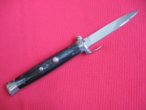 Vintage Italian Horn Trap Door OTF Switchblade Knife - Mint