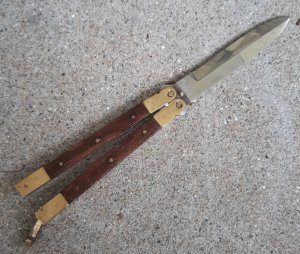 Vintage 1980's Pakistan Brass Rosewood Balisong
