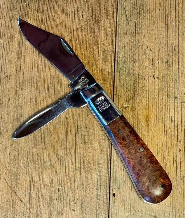 Taylor's Eye Witness Premium Custom 2-Blade Barlow with Amboyna Burl Scales & Filed Back springs Taylor's Eye Witness Premium Custom 2-Blade Barlow with Amboyna Burl Scales & Filed Back springs