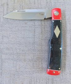 K'roo Native Knife..4" Blanket Micarta & red linen Micarta..white accents..rwl34. Filework.coa/slip 