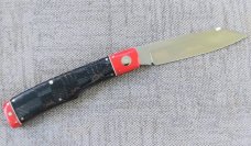 K'roo Native Knife..4" Blanket Micarta & red linen Micarta..white accents..rwl34. Filework.coa/slip 