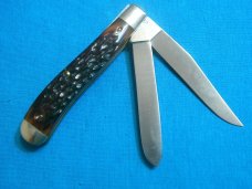 VINTAGE SCHRADE USA TH-4 LUMBERMAN JIGGED BONE GUNSTOCK TRAPPER FOLDING POCKET KNIFE KNIVES OLD